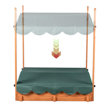 Wooden Outdoor Kids Sandbox Convertible Canopy Covered Sand Box Bench Seat Storage - WoodArtSupply