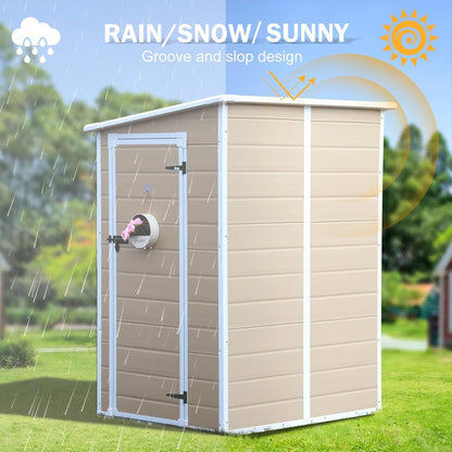 CDCASA 5x4 FT Storage Shed, Waterproof Resin Outdoor Storage Shed with Floor & Window & Lockable Door, Tool Shed for Garden Patio, Backyard,Lawn, All Weather Use, Light Brown