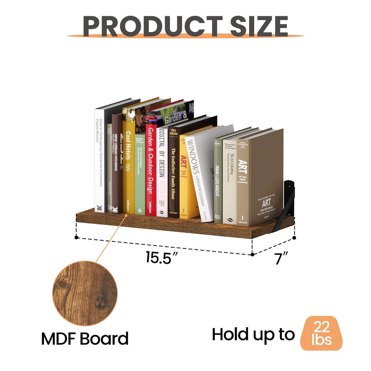 upsimples Floating Book Shelves for Wall, 15.7 Inches Wood Shelves for Living Room, Bathroom, Bedroom, Kitchen Storage and Decoration, Brown upsimples