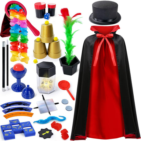 PATIFEED Kids Magic Kit, Magician Costume for Pretend Play, Magic Set with Instructions for Each Trick for Kids Ages 6 7 8 9 10 11 12 PATIFEED