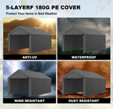 Carport, 10x20ft Heavy Duty Portable Garage, Car Port with Storage Shed, Car Canopy with Removable All-Season Tarp Sidewalls & Doors for Car, Truck, Boat, Party, Grey TANGJEAMER