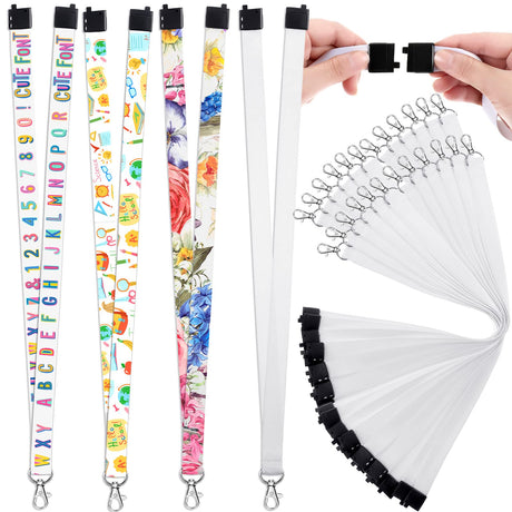 Shihanee 40 Pcs Sublimation Blank Lanyards White Neck Lanyards Blank DIY Lanyards with Detachable Buckles Heat Transfer Lanyards for Keychain ID Card Name Badge Holder Mobile Phone Shihanee