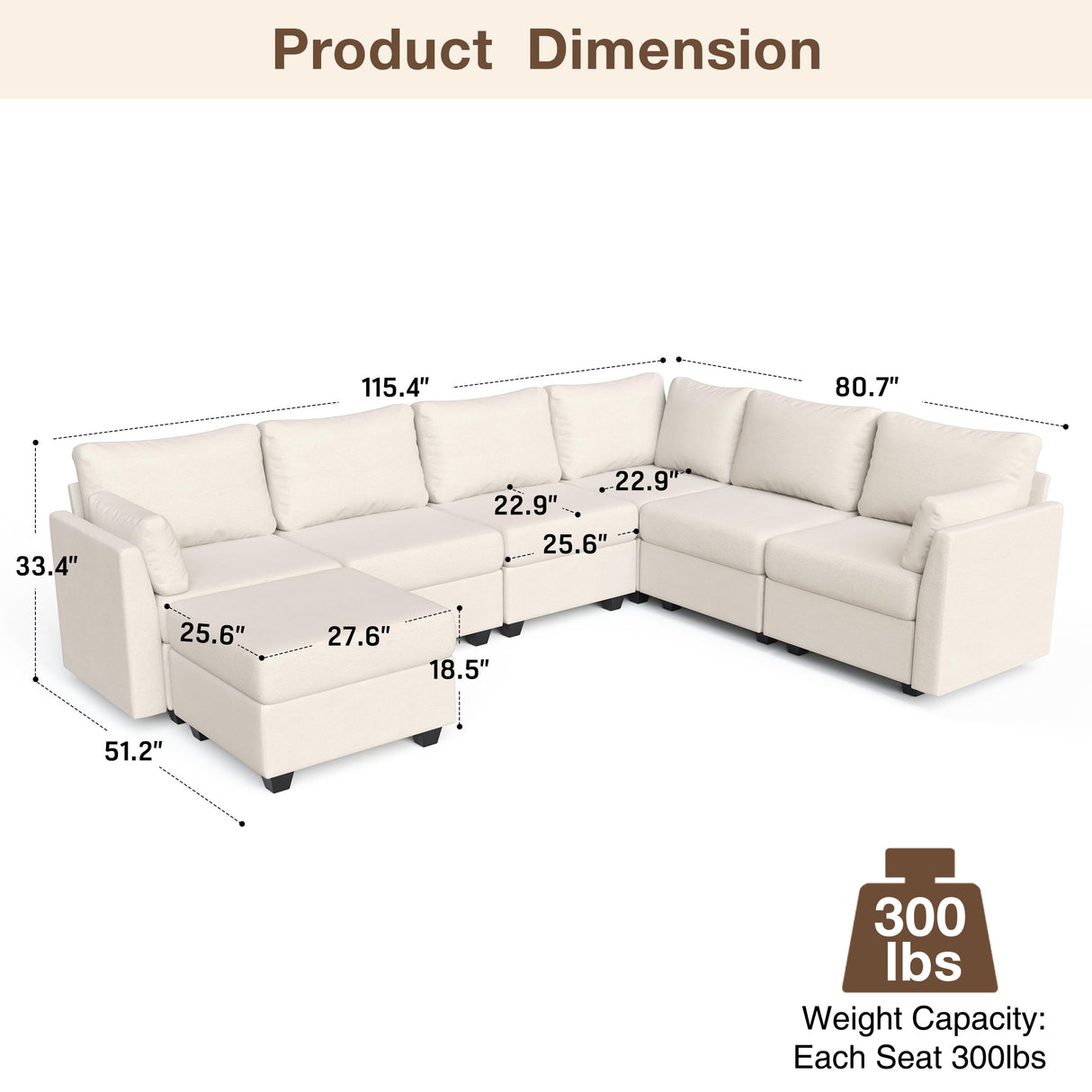Reedvales Modular Sectional Sofa Couches, Large Convertible Modular Couches with Storage, 7-Seater Sectional Sofa for Living Room, U Shaped Sectional Couch Sleeper Sofa with Chaise (Beige, 7 Seats) Reedvales