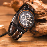 BOBO BIRD Wood Watch Handmade Luminous Wooden Wrist Watch Lightweight Quartz Movement Date Wristwatch for Men (Black) BOBO BIRD
