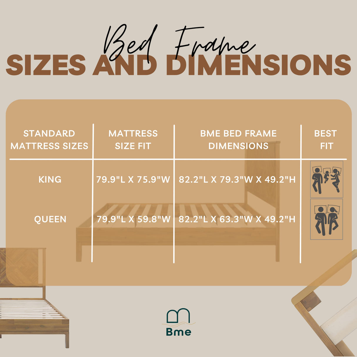 Ethan King Platform Bed Frame with Headboard - Stylish Acacia Wood in Rustic Dark Brown Finish Bme