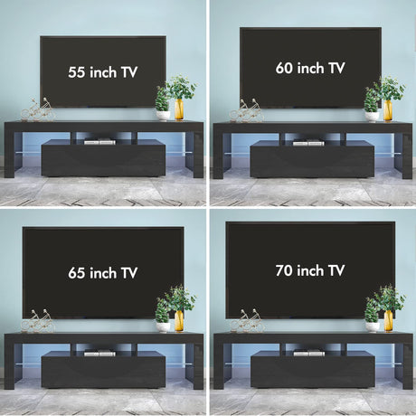 Black TV Stand with 2 Storage and 3 Open Shelves High Gloss LED TV, TV Entertainment Center TV Console Media Gaming TV Table Stands for Up 50 to 70 Inch Hangoo