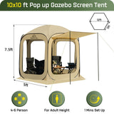 JELUCAMP 10x10 FT Pop Up Screen Tent - Instant Screened Gazebo Canopy with Mosquito Net, Portable Backyard Tent for 4-6 People, Easy Setup Patio Shelter for Camping, BBQ, Sports & Outdoor Activities JELUCAMP