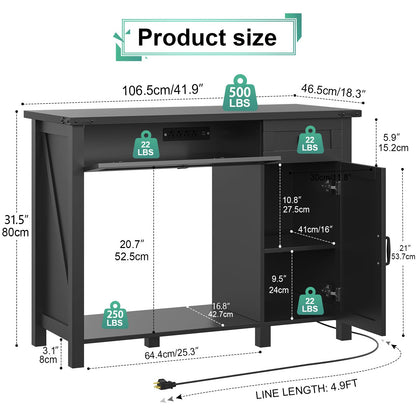 Saudism 40 Gallon Aquarium Stand With Charging Station, Farmhouse Fish Tank Stand, Reptile Tank Stand Terrarium Stand with Drawer and Cabinet Storage, Sturdy Heavy Duty 41.9"×18.3" Tabletop - - WoodArtSupply