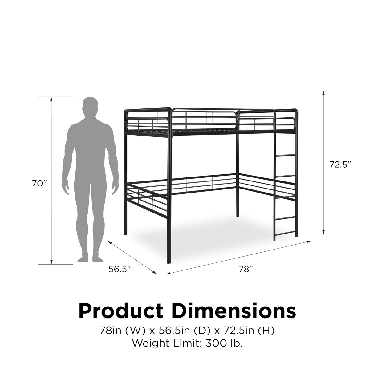 DHP Tommy Industrial Full Metal Loft Bed in Black DHP