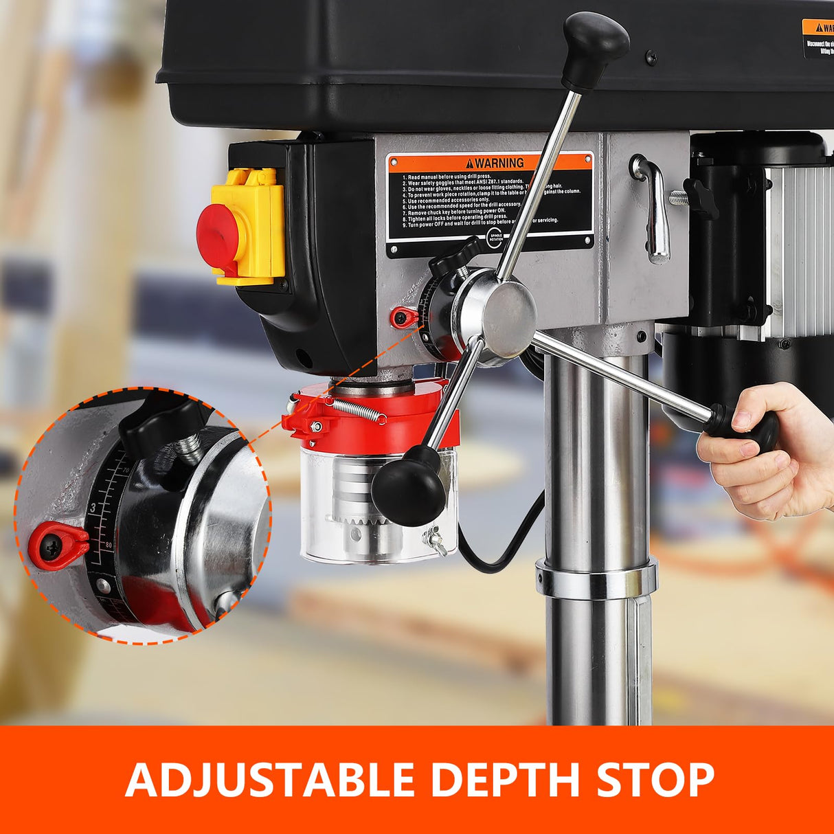 15 in Benchtop Drill Press, 7.5 Amp 120V Pure Copper Motor, 288-3084 RPM Variable Speed Cast Iron Bench Drill Press, 0-45°Tilting Worktable, Tabletop Drilling Machine for Wood Metal PioneerWorks