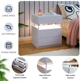 i-aplus Night Stand set 2 LED Night Stand for Bedroom Modern LED Bedside Table with 3 Drawers End Side Table i-aplus