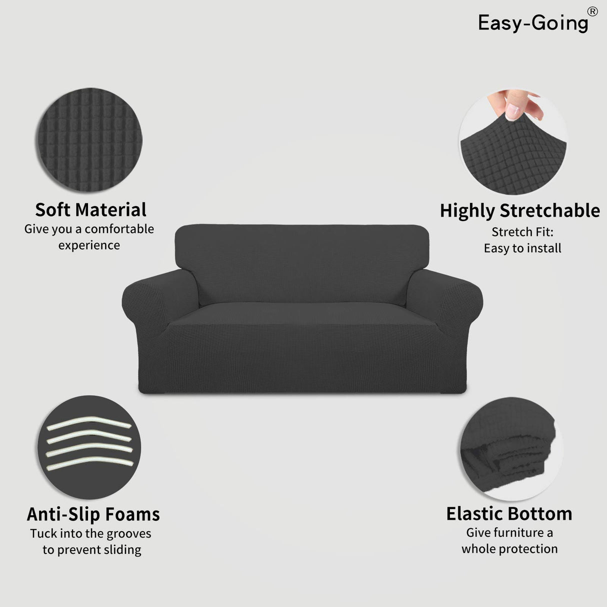 Easy-Going Stretch Loveseat Slipcover 1-Piece Sofa Cover Furniture Protector Couch Soft with Elastic Bottom for Kids Polyester Spandex Jacquard Fabric Small Checks (Loveseat, Dark Gray) Easy-Going