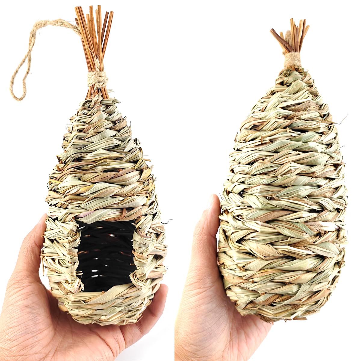 TIHOOD 4PCS 9.2 x 4 Inches Hand Woven Hummingbird House,Bird Hut and Hummingbird Houses Nest, Small Hanging Bird & Chickadee House for Finch & Canary in Outdoor TIHOOD