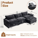 VINGLI 122" Cloud Black Convertible Sectional Sofa, Comfy L-Shape Extra Deep Seat Sofa Couch for Living Room,Modern Chenille 3-Seat Convertible Sofa with Movable Ottoman for Small Space VINGLI