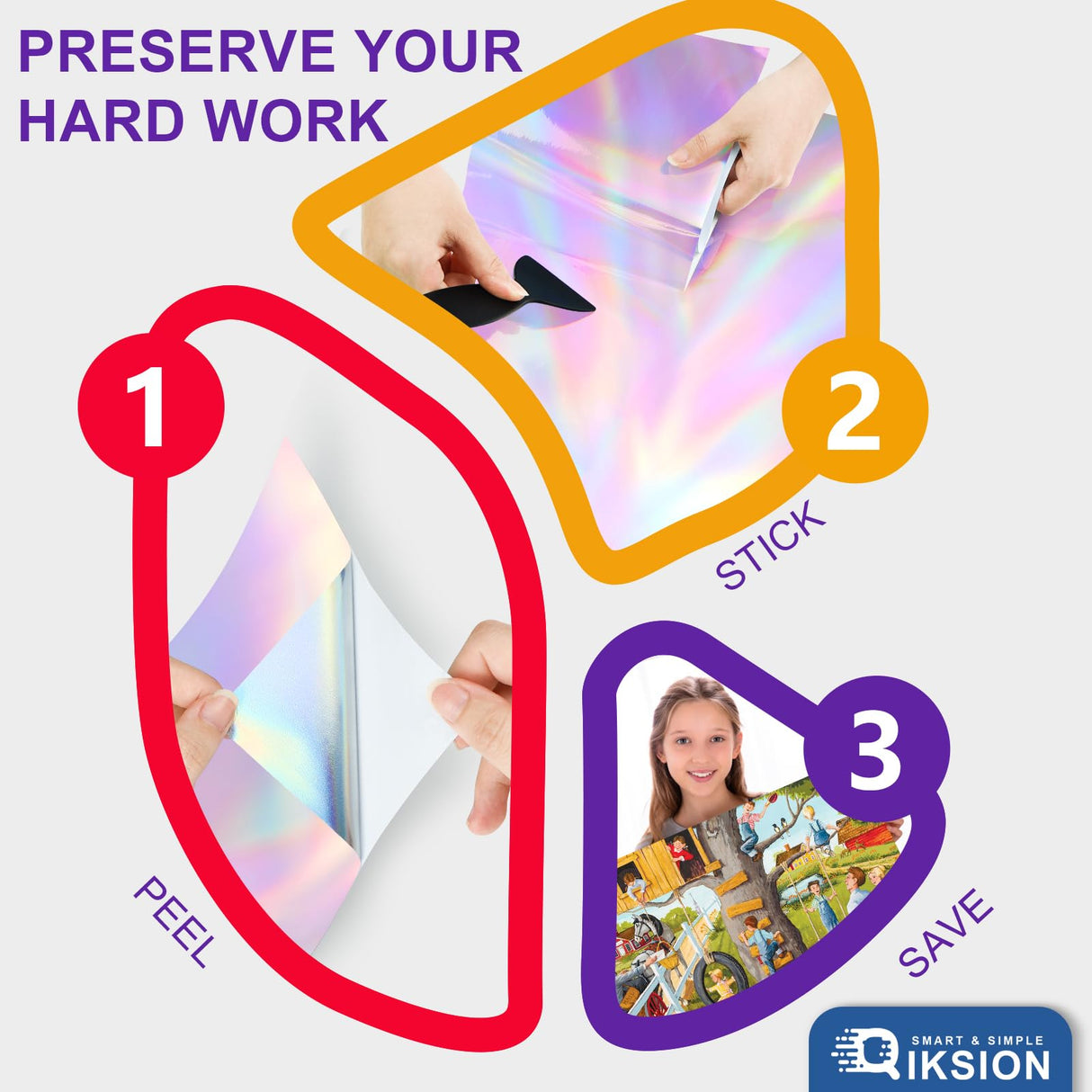 Puzzle Glue Sheets for 4 X 1000 Puzzles, 24 Sheets Iridescent Puzzle Saver, Shiny Laser Puzzle Saver Sheets Peel and Stick, Holographic Foil Puzzle Glue and Frame No Stress & No Mess QIKSION