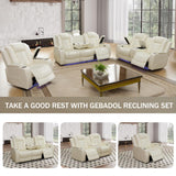 GEBADOL Power Recliner Sofa Set, Breathing Leather Sofa Set with Storage Console/Cup Holders/USB Ports, Leather Reclining Couch Set for Living Room (Creamy White, Sofa+LOVESEAT+Chair) GEBADOL