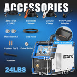 AZZUNO 200A MIG Welder,110V/220V Dual Voltage multiprocess welder,Gas Gasless MIG Welding Machine,4 in 1 Flux MIG/Solid Wire/Lift TIG/Stick ARC Welder (Grey) AZZUNO