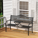 SHGJ&SOFT Outdoor Bench, Garden Bench, Cast Iron Metal Frame Patio Park Bench with a Small Table, for Porch, Lawn, Garden, Yard (D2644BK-1) SHGJ&SOFT