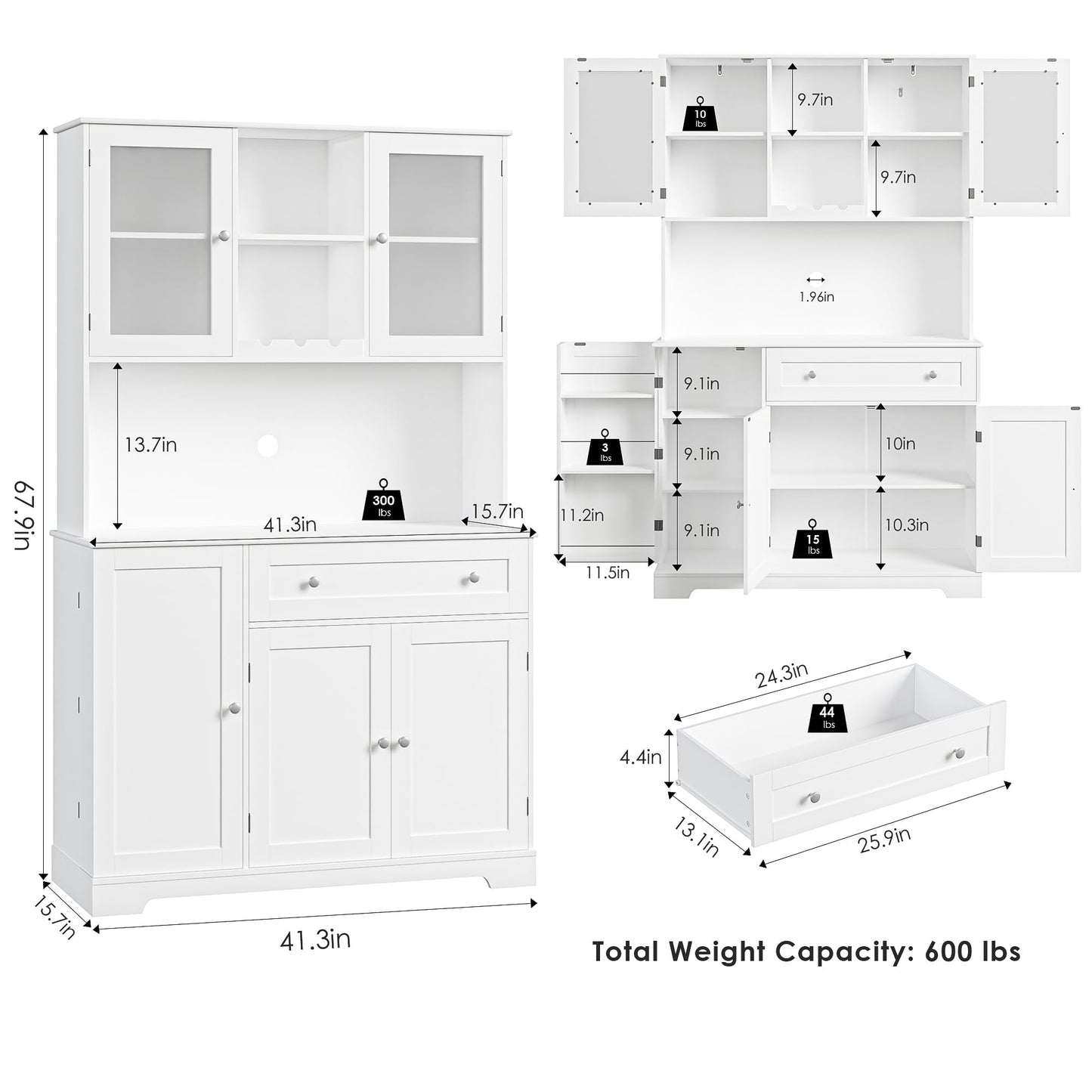 HOSTACK Kitchen Pantry Storage Cabinet, Modern Buffet Cabinet with Hutch, Tall Kitchen Hutch Cabinet with Microwave Stand, Food Pantry Cabinet with