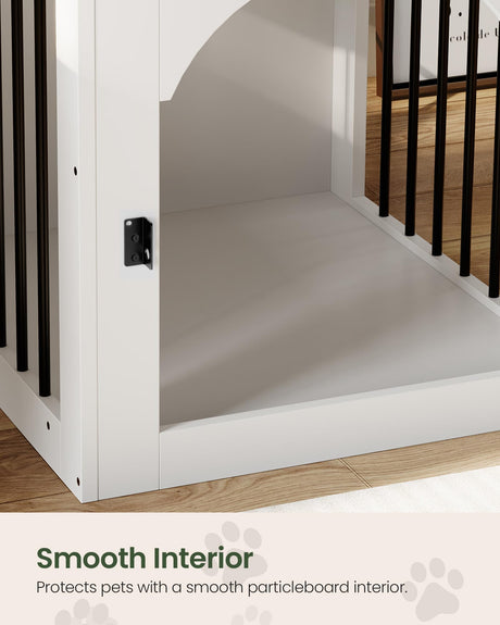 CHOEZON Dog Crate Furniture, Wooden Dog House with Charging Station and Storage Drawer, Indoor Pet Crate End Table for Small Breeds, for Living Room, Bedroom, White and Walnut MGW01UWL CHOEZON
