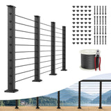 BLIKA Complete Set 36" Cable Railing Post Kit(Post 35"x2"x2"), Black Level Drilled Cable Railing Post, Swageless Deck Railing System Kit Include 4Pack Level Posts,1/8" Stainless Cable(No Handrail) BLIKA
