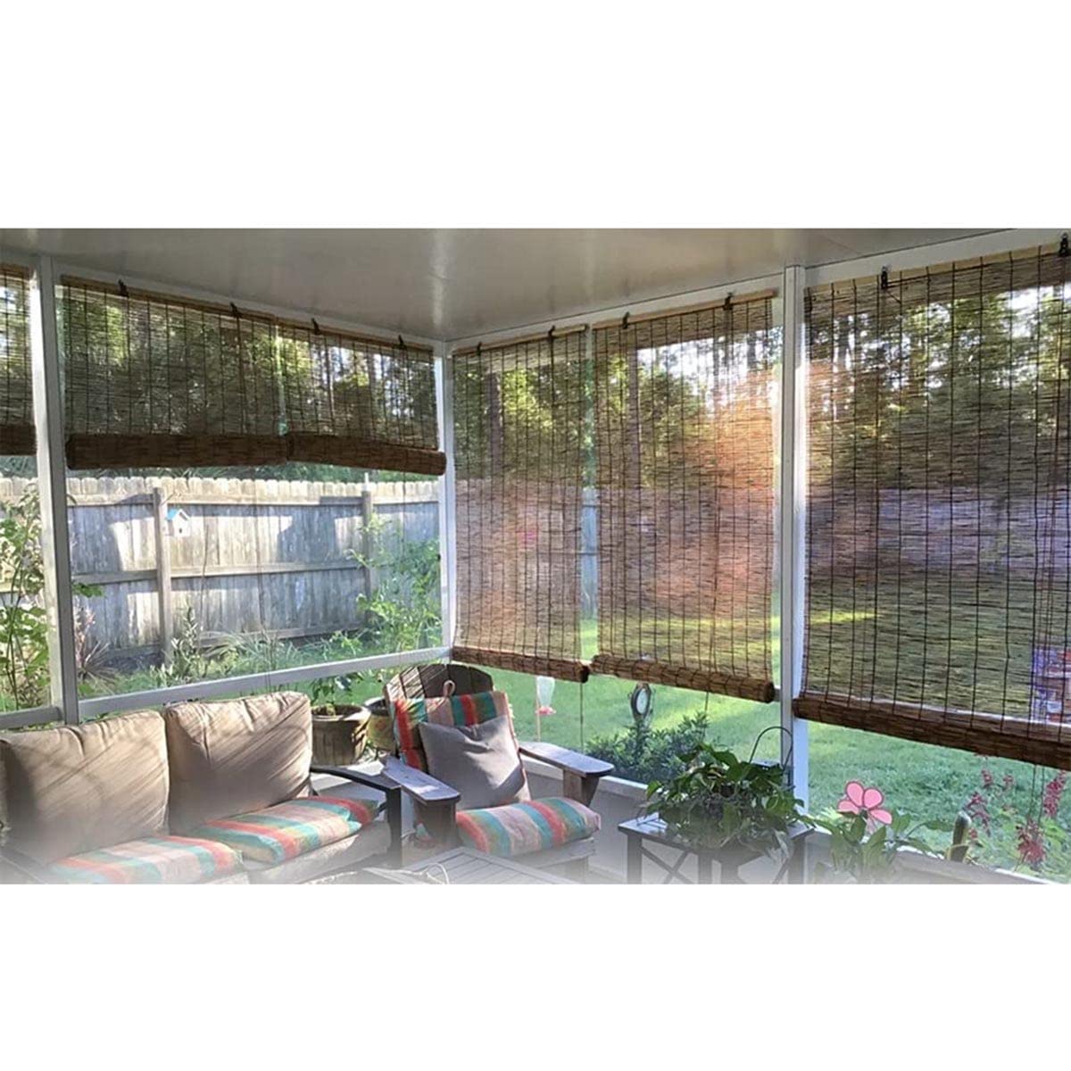 Roller Blinds Outdoor Shade H 64" 72" 84" Light Filtering Roller Blinds Window Shade Bamboo Sunshade Patio Blinds for Deck Porch Balcony Backyard, Privacy Bamboo Translucent Shade Generic