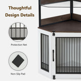 MCombo Small Corner Dog Crate Furniture with Glass Shelves, Wooden Dog Kennel Furniture with Door, Pet Crate Indoor Use, CN17 (White and Brown) MCombo