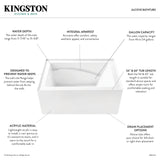 Aqua Eden VTAP543023L 54-Inch Acrylic 3-Wall Alcove Tub with Arm Rest and Left Hand Drain Hole, White Kingston Brass