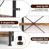 TEROL 7-Tier Corner Bookshelf, Reversible Wooden Shelves, Industrial Bookcase with Open Shelves and Sturdy Metal Frame, Display Shelf Storage Rack for Living Room, Bedroom, Home Office (Rustic Brown) TEROL