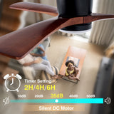 HUMHOLD 52" Wood Ceiling Fan with Lights Remote, Reversible DC Motor 6-Speed Ceiling Fan, 3 Blades Low Profile Flush Mount Ceiling Fans, Modern Ceilingfans for Low Profile, Walnut and Matte Black HUMHOLD
