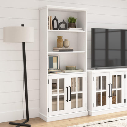 Bush Business Furniture Westbrook 5 Shelf Tall Bookcase with Glass Doors in White Ash - WoodArtSupply