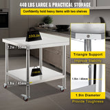 VEVOR Stainless Steel Prep Table, 24 x 15 x 35 Inch, 440lbs Load Capacity Heavy Duty Metal Worktable with Backsplash Adjustable Undershelf & 4 Casters, Commercial Workstation for Kitchen Restaurant VEVOR