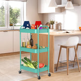 PNVXNUS 3-Tier Rolling Metal Storage Cart with Wheels, Multi-Functional Organizer for Office, Kitchen, Bathroom, Books Diapers - Easy Assembly (Blue) PNVXNUS