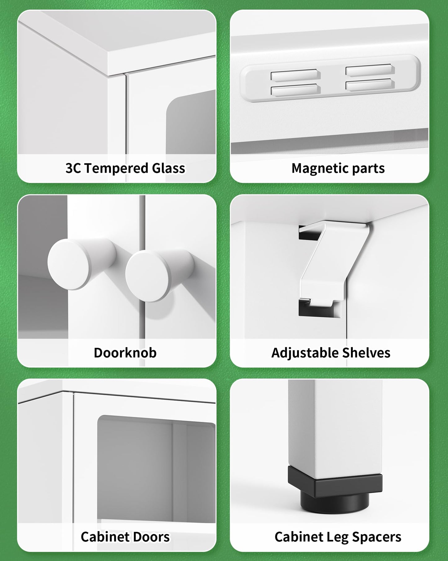 Greenvelly Metal Glass Display Cabinet,White 67.3" H Curio Cabinets with Glass Doors and Shelves,Tall Steel Cabinet Collectibles Display Case for Home Office, Living Room, Pantry