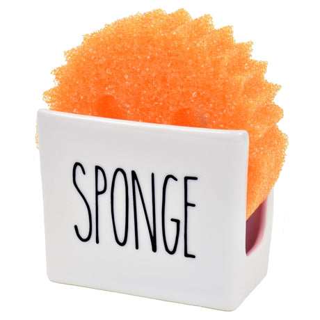 Heartland Home Porcelain Sponge Holder for Kitchen Sink. Compact Sink Caddy Organizer - Scrub Daddy Compatible Dish Sponge Holder. Ceramic Black and White Kitchen Decor and Cute Kitchen Accessories Heartland Home