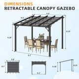 AECOJOY 10' x 8' Gazebo for Patio, Retractable Pergola with Adjustable Sun Shade Canopy Roof, Small Wall-Mounted Lean to Outdoor Pergolas and Gazebos Clearance, Metal Awnings for Decks, Patio AECOJOY