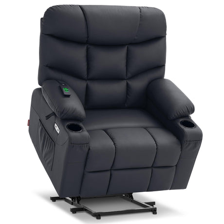 MCombo Oversized Power Lift Recliner Chair with Extended Footrest for Elderly People, Faux Leather R7289 (Black, Oversize) MCombo