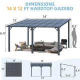 AECOJOY 14' x 12' Gazebo Outdoor Pergola for Patio, Large Wall-Mounted Hard Top 12x14 Lean to Metal Gazebo Shelter Pergolas and Gazebos Clearance with Patio Roof, Heavy Duty Awnings for Patio, Decks AECOJOY