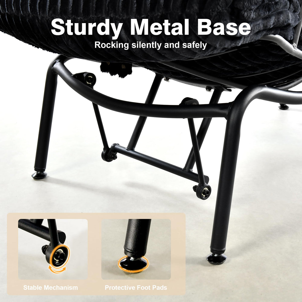 ovios Rocking Chair with Ottoman, Glider Recliner with Footrest, Lazy Accent Armchair with Comfy Cushion for Living Room Bedroom Office, Cloud Plush Corduroy, Black ovios