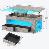 Itaar Lift Top Coffee Table, 4 in 1 Coffee Tables with Storage and Hidden Compartment, Farmhouse Coffee Table with 2 Fabric Drawers & LED Light for Living Room, Grey Oak Itaar