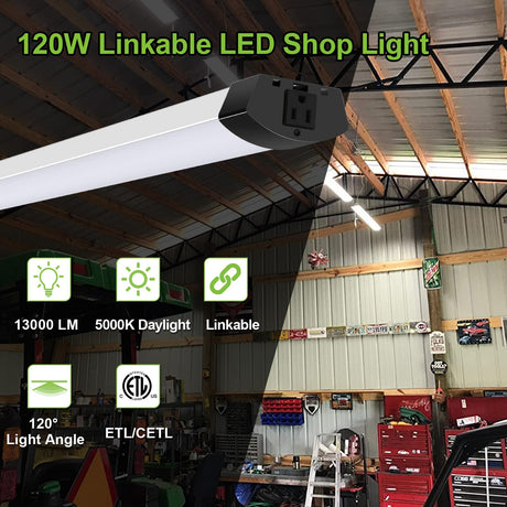 4FT 120W LED Shop Light Linkable, 13000lm(400w Equivalent), 5000K Utility Shop Lights for Garages, Workshops, Basements, Hanging or FlushMount, with Power Cord and Pull Chain, ETL, Black, 2 Pack hykolity
