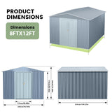 Large Metal Storage Sheds, 10x10 FT Outdoor Storage Shed with Updated Frame Structure, Lockable Doors and Air Vents, Metal Garden Tool Shed for Garden,Backyard,Patio,Lawn, Gray Hipicute