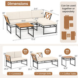 Tangkula 3 Pieces L-Shaped Outdoor Furniture Set, Acacia Wood Patio Sectional Cushioned Conversation Sofa with Square Coffee Table, for Porch, Backyard & Poolside (Beige) Tangkula