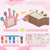 Blueweenly 12 Pcs DIY Picture Frame Painting Craft Kits for Kids Wooden Crown Princess Party Favors Paint and DIY Your Own Frame with 88 Cell Rhinestone Stickers 12 Color Paint for Girls Birthday Blueweenly