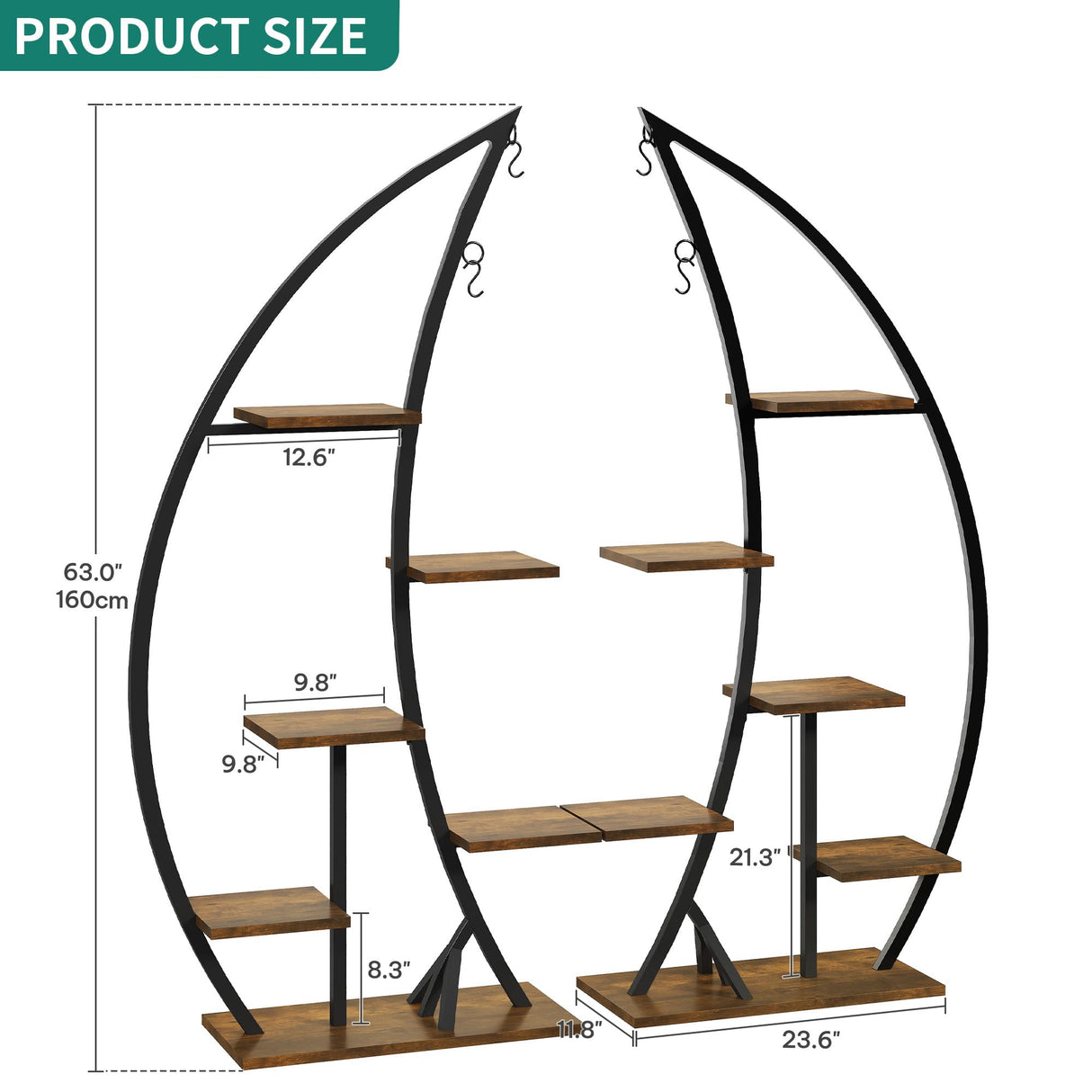 YITAHOME Tall Bookshelf with LED Light, Artistically Designed Crescent-Shaped Bookshelf with 10-Tier Shelves, Corner Bookcase Open Display Rack for Home Office, Bedroom YITAHOME