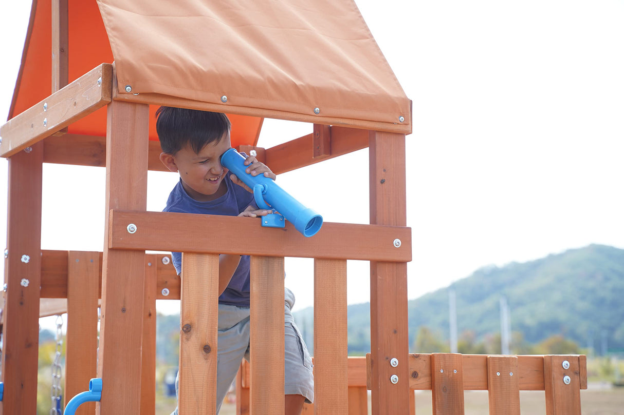 Dolphin Playground Wooden Swing Sets for Backyard, Outdoor Playset with Slide, Sand Box, Climbing Wall, and 2 Belt Swings, Playground Sets for Backyards, Young Kids Outdoor Play Equipment, Ages 3-9 DOLPHIN PLAYGROUND T