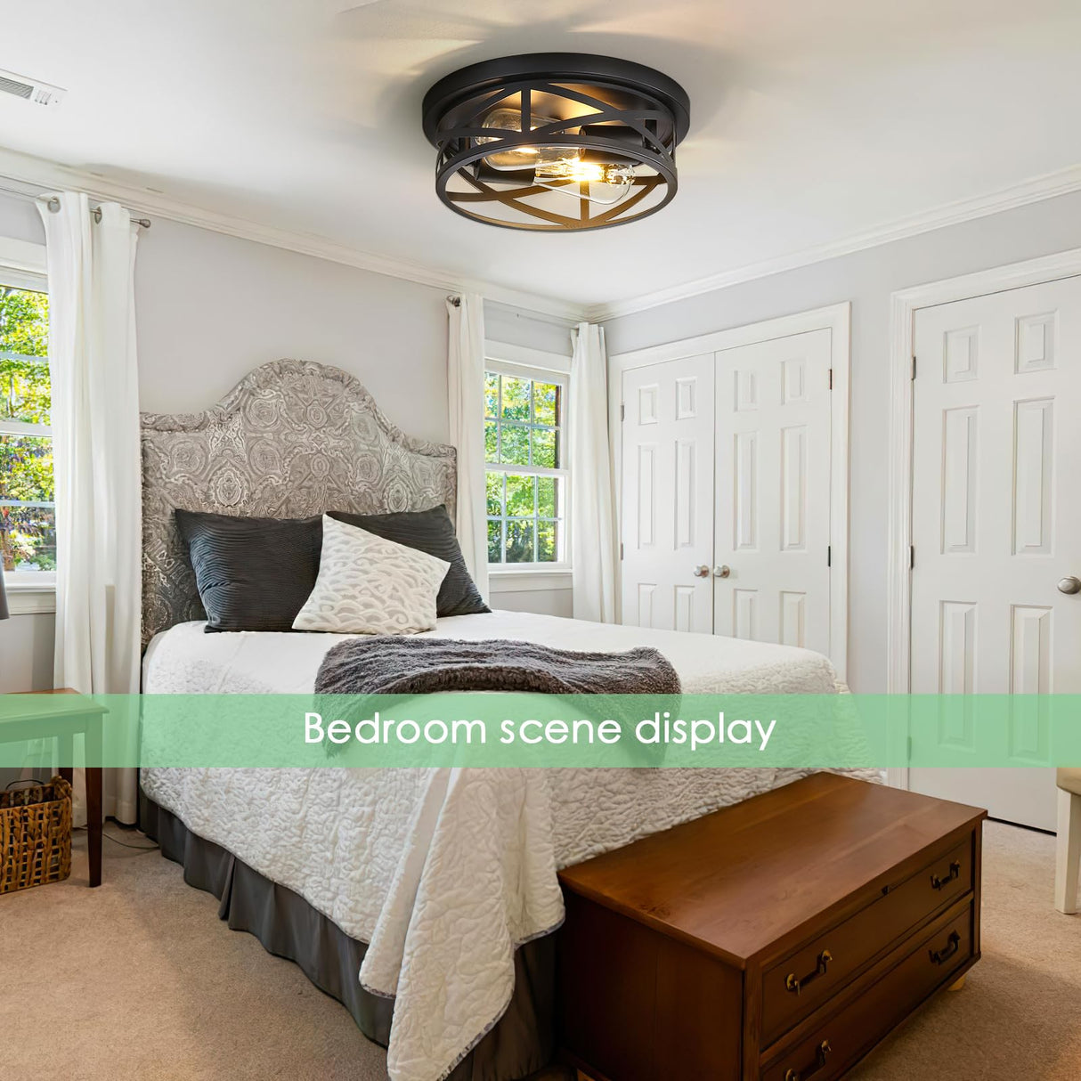 Sewterolyn Black Flush Mount Ceiling Light Fixture,2-Light Industrial Farmhouse Ceiling Light Fixture，Black Light Fixture Ceiling Mount for Kitchen Bedroom Living Room Hallway 1 Pack Sewterolyn