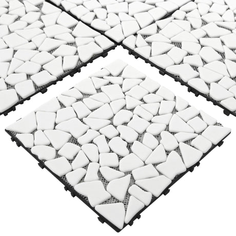 SUNWINGS 4PCS Natural Stone Interlocking Deck Tiles 12"x12" Pebble Waterproof Patio Deck, Outdoor Indoor Floor Decking Tiles for Porch Poolside Balcony Backyard, White sunwings