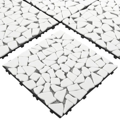 SUNWINGS 4PCS Natural Stone Interlocking Deck Tiles 12"x12" Pebble Waterproof Patio Deck, Outdoor Indoor Floor Decking Tiles for Porch Poolside Balcony Backyard, White