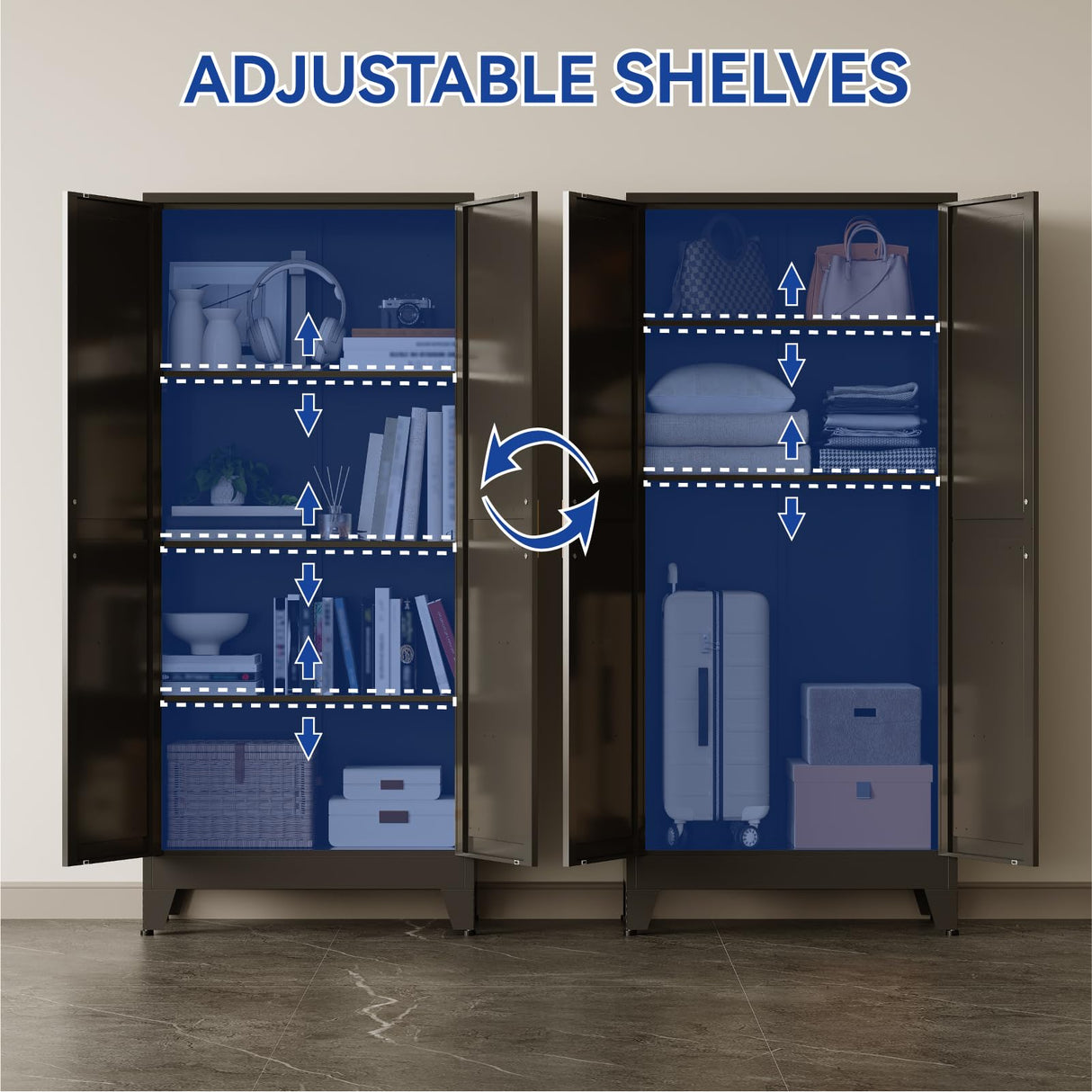 COFaR Black Metal Cabinet, 61 in Tall Metal Storage Cabinet with 3 Adjustable Shelves and Barn Doors, Farmhouse Cupboard Storage for Garage Kitchen Pantry Office, 4-Tier COFaR